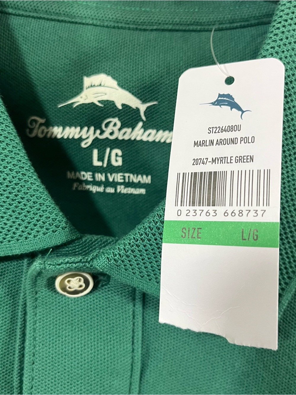 Tommy Bahama Polo Shirt Men's Large Marlin Around Cotton Myrtle Green NWT Preppy - Picture 4 of 5